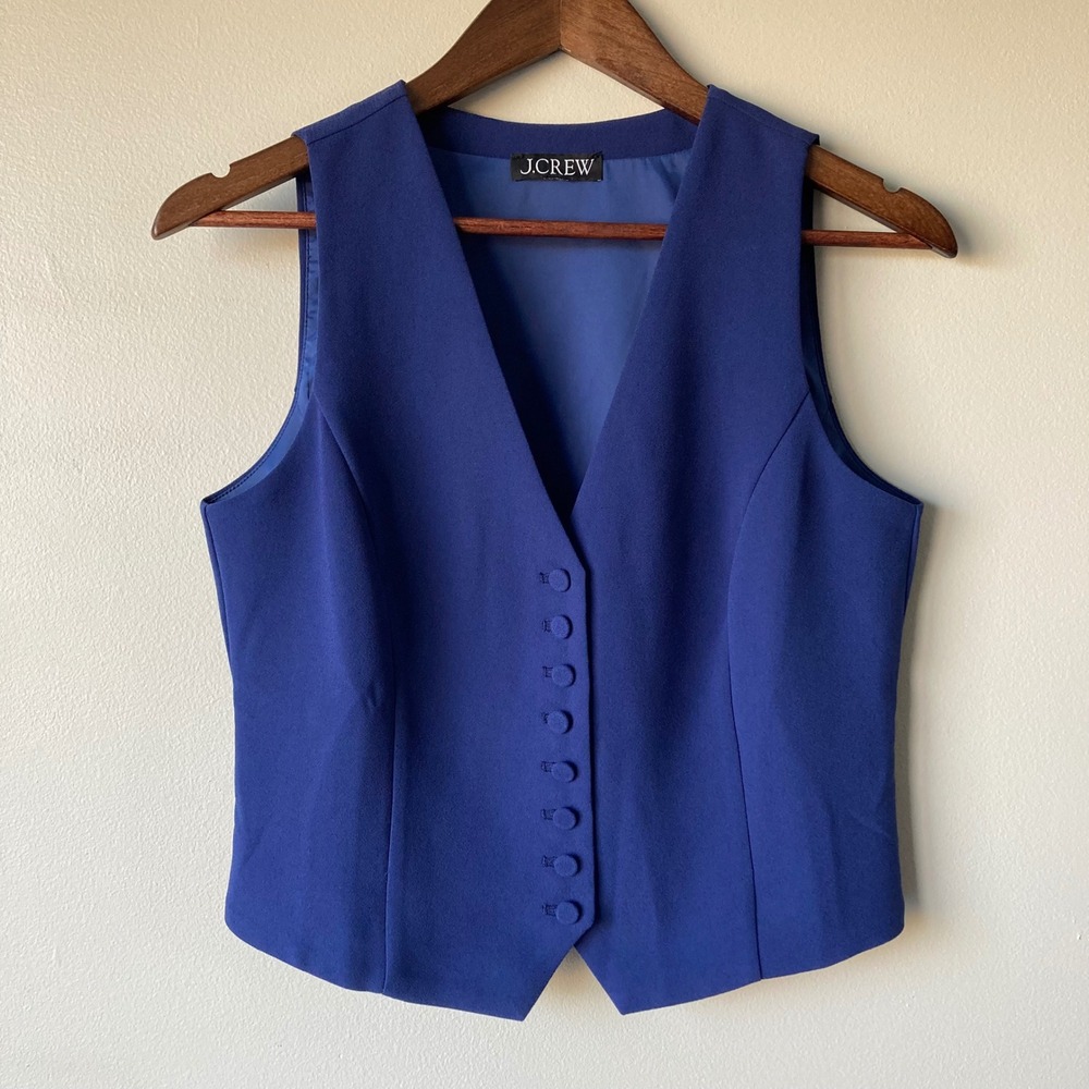 J.Crew Womens Royal Blue Tailored Button Front V-Neck Lined Suit Vest‎